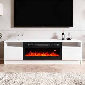 Yatak odası için 3 alev renkleri elektrikli şömine ile özel Logo 1400W siyah beyaz 63 TV standı - Product Image 1