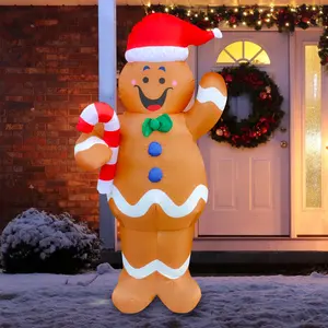 Adornos navideños inflables para hombre de jengibre de 5 pies con luces LED, suministros para fiestas, adornos de jardín