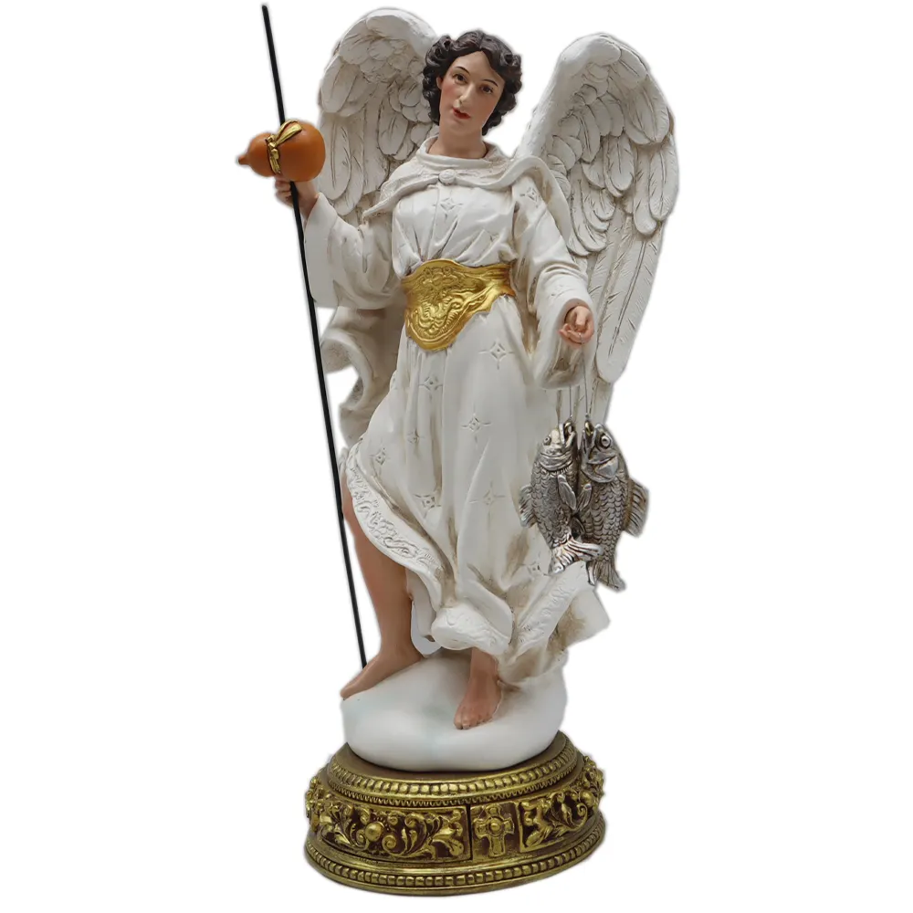 زينات مخصصة مجموعة تمثال مسيحي تمثال أبيض من الملاك الرافائيل كما الكادوسيوس