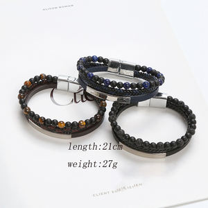 Chaude En Acier Inoxydable Couches Tissé En Cuir Pierre <span class=keywords><strong>De</strong></span> <span class=keywords><strong>Lave</strong></span> Perle Charme <span class=keywords><strong>Bracelet</strong></span> Hommes Tresse <span class=keywords><strong>Volcan</strong></span> Pierre <span class=keywords><strong>Bracelet</strong></span> Avec Fermoir Magnétique - Product Image 4