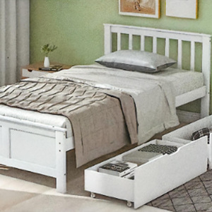 <span class=keywords><strong>Lit</strong></span> simple pour enfant en bois massif blanc moderne avec <span class=keywords><strong>tiroir</strong></span> pour garçons - Product Image 1