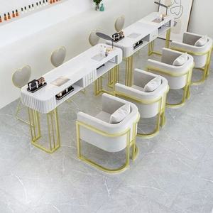 Table de manucure rose GLASGLOW, table à ongles de salon, style français moderne, mobilier de salon de beauté, plateau en verre, table à ongles blanche de spa - Product Image 3