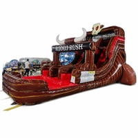 Tobogán Acuático Inflable de 15 pies, Modelo Brown Marble Rodeo Rush, Doble Carril, Material de PVC, Uso Comercial en Exteriores
