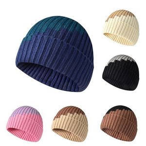 Bonnet tricoté bicolore à revers pour femmes et hommes, chaud et élégant pour l'hiver, vente en gros - Product Image 2