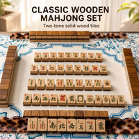 Set Mahjong Kayu Solid Gaya Amerika Ubin Berbintik Karakter Bambu Joker Musim Bunga Hadiah
