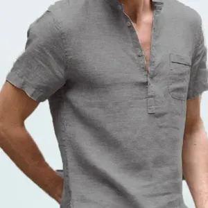 2023 explosive men's anti-cotton linen shirt leisure linen solid color shirt