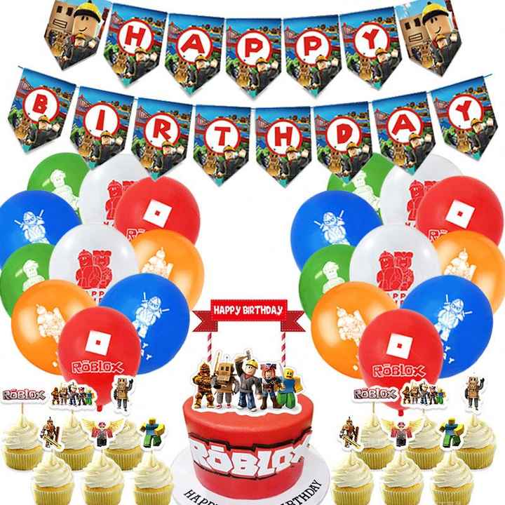 venda quente roblox festa suprimentos roblox balões bolo topper banner com  crianças festa de aniversário decoração x1042