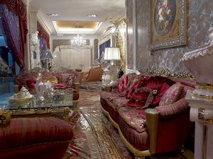 Ensemble de canapés en <span class=keywords><strong>tissu</strong></span> sculpté à la main de style royal en bois massif de couleur or classique de style européen de luxe - Product Image 4