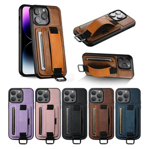 Nueva funda de teléfono con tarjetero de cuero PU a prueba de golpes para <span class=keywords><strong>iPhone</strong></span> 16 <span class=keywords><strong>Pro</strong></span> Max 17 15 14 13 con correa de muñeca tipo billetera - Product Image 2