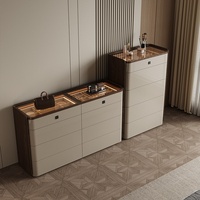 Commode à bijoux en bois de style italien antique à huit tiroirs avec serrure à empreintes digitales, multifonctionnelle, pour chambre principale, rangement de chevet