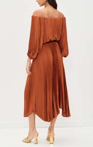 Индивидуальный пошив: женское плиссированное платье-корсет с открытыми плечами из мерсеризованного атласа, миди, повседневное, с длинным рукавом, для выпускного вечера - Product Image 5