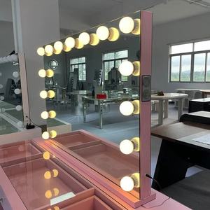 <span class=keywords><strong>Table</strong></span> de toilette moderne de luxe en bois de pin rose avec miroir de maquillage LED, 13 tiroirs spacieux, ensemble de rangement pour chambre à coucher, direct - Product Image 6