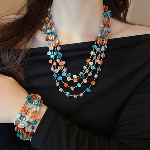 ชุดสร้อยคอไข่มุกหลากสีหลายชั้นแบบไม่สม่ำเสมอชุดเครื่องประดับกำไลข้อมือสำหรับผู้หญิง - Product Image 1