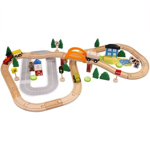 78pcs Treno di Legno Set Per Bambini Per Bambini Divertente Road Crossing Pista 3D Set FAI DA TE Giocattoli Di Legno Per Bambini Stimolazione Giocattoli Auto - Product Image 1
