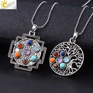 CSJA <span class=keywords><strong>Merkaba</strong></span> liontin kalung warna perak antik Reiki 7 Chakra pohon kehidupan liontin jimat dalam baja nirkarat perhiasan F767 - Product Image 2