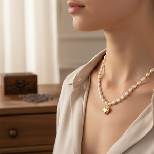 Corazón liso perla de agua dulce 925 collar de joyería de plata turco hecho a mano joyería fina al por mayor - Product Image 3