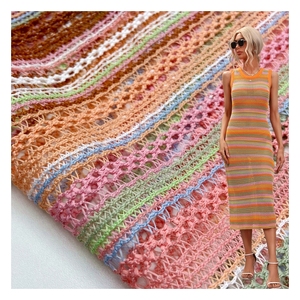 Bohemian Style Hollowed Out 98% <strong>Polyester</strong> 2% <strong>Spandex</strong> Knit 160GSM Stripe Crochet <strong>Fabric</strong> for Lady Dress