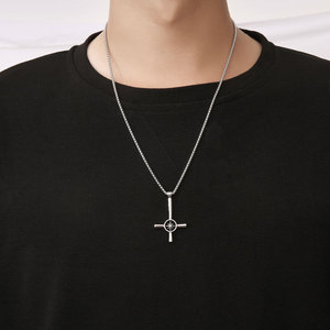 Stainless Steel <b>Cross</b> Necklace <b>With</b> Star Pendant Unisex Fashion Jewelry Geometric Design Punk Hip Hop Style - Product Image 4