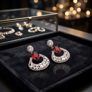 Glamorous Designer <b>Dangle</b> <b>Earrings</b> Fashion Trendy <b>Silver</b> Plated Adjustable Length Colorstone <b>Earrings</b> for Women Party Occasion - Product Image 1