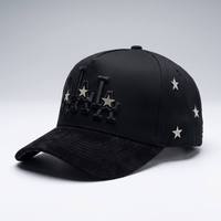 Gorra de béisbol de 5 paneles con diamantes de imitación, diseño de estrella personalizado, visera de gamuza, cierre a presión, estilo deportivo, moda urbana, marca privada, venta al por mayor