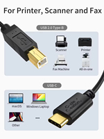 Cable USB Tipo C a USB 2.0 Tipo-B para Impresora y Escáner, Cable USB Cuadrado, Cable Digital para Transferencia de Datos para Impresora, Impresión Rápida