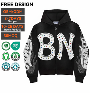 هودي مطبوع حسب الطلب بأسلوب Y2K للشارع، جودة عالية من الصوف الثقيل، تصميم فضفاض من القطن للمصنعين، هودي رجالي بسحاب - Product Image 3