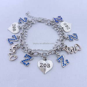 Sorority exquisita alta calidad griega Zeta Phi Beta ZPB letra encantos 1920 signo colgante mujeres moda pulseras joyería - Product Image 4