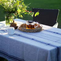 Nappe en lin pur tissé à rayures simples de style français, anti-poussière, pour cuisine, salle à manger, fêtes et brunchs