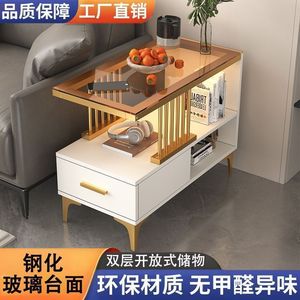 Coffee <b>Table</b> With Storage Tempered <b>Glass</b> Top Single Drawer Modern Living Room <b>Side</b> Cabinet Minimalist Design - Product Image 5