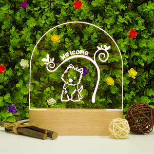 Oval lindo perro patrón acrílico <span class=keywords><strong>regalo</strong></span> USB madera cumpleaños <span class=keywords><strong>regalo</strong></span> conjunto <span class=keywords><strong>noche</strong></span> luz romántica 3D ilusión LED lámparas <span class=keywords><strong>de</strong></span> luz - Product Image 3