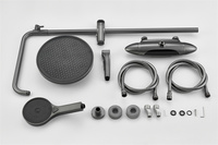 Ensemble de douche et bain 4 fonctions en laiton massif gris, système de robinetterie de douche apparente contemporain à double poignée