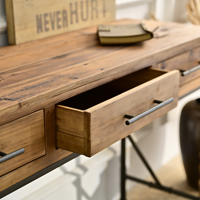 Table Console en Bois Style Européen Classique Vintage avec Pieds en Métal et 3 Tiroirs pour Salon et Entrée