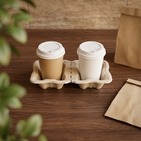 Support à double gobelet jetable en pulpe de bambou biodégradable et recyclable, déchirable, pour café, thé au lait et boissons à emporter