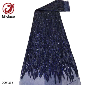 Lưới Mềm Sequined Nigeria Thêu Đen <span class=keywords><strong>Net</strong></span> Phi Tulle Sequins Vải Ren Cho Trang Phục - Product Image 5