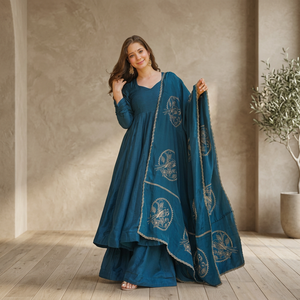 Vestido de Fiesta TENNECY para Mujer, Nuevo Diseño, Bordado de Seda Vichitra, Sin Arrugas, Secado Rápido, Largo hasta el Tobillo, Estilo Elegante - Product Image 1