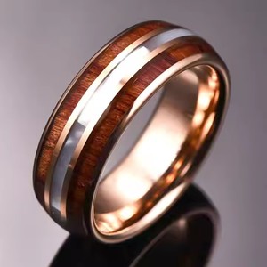 Poya Sang Trọng 8Mm Cao Đánh Bóng Ban Nhạc Đám Cưới Trắng Vỏ bào ngư & Gỗ Inlay Rose Gold Plated Mái vòm Vòng Tungsten Cho Nam Giới Phụ Nữ - Product Image 4
