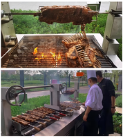 Barbecue au bois et au charbon de bois avec hauteur réglable par volant pour restaurants, hôtels et événements de restauration