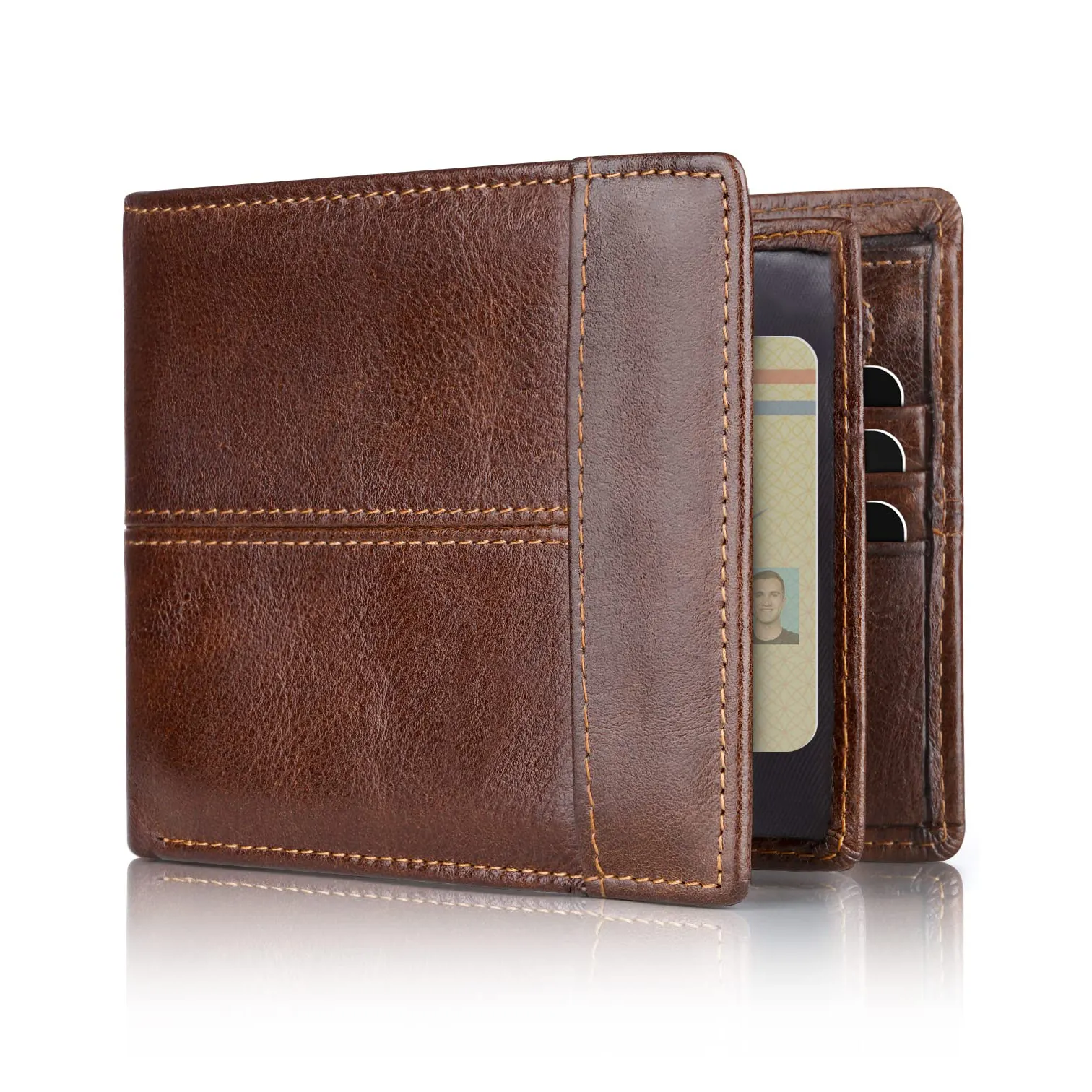 Custom Slim Front Pocket Wallet Fashion Full Grain Leather Men's Bi-fold Wallet