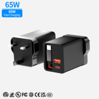 Chargeur de bureau rétractable Type-C 65W avec coque, charge rapide PD, versions prises EU US UK pour téléphones, ligne OEM ODM