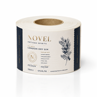 Étiquettes personnalisées en papier texturé avec impression double face, dorées à chaud, métallisées et imperméables pour bouteilles de gin, vin et spiritueux