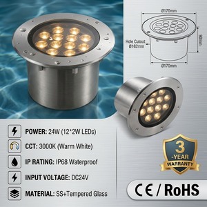 Luz LED Subacuática Empotrada IP68 de 24W, Acero Inoxidable, para Fuentes, Piscinas, Arquitectura y Paisajismo - Product Image 1