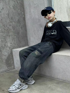 กางเกงคาร์โก้ทรงหลวมขาตรงปักด้วยตัวอักษรเอวกลางยางยืดไม่ยืดลำลองสวมใส่ในฤดูใบไม้ผลิซักด้วยเลเซอร์ - Product Image 5