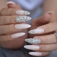 Faux ongles pour bijoux de mariée, 24 pointes, longs et brillantes avec des strass scintillants, pré-dessiné, fait à la main, personnalisés