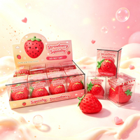 Mainan Squishy TPR Buatan Tangan Bentuk Kue Cokelat Buah dengan Blok Bangunan, Simulasi Kotak Display, Suara Renyah, Pereda Stres