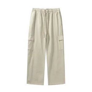 Men's 4 Seasons Thin Multi-Pocket Pants Loose Straight Cargo Pants 100% Cotton Washed Raw Edge Casual Pants