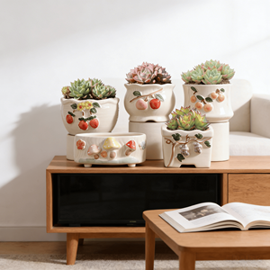 Macetas de Cerámica Esmaltada Pintadas a Mano para Suculentas - Ecológicas, Duraderas, Ligeras (2 kg), con Orificio de Drenaje, Diseño Moderno - Product Image 5