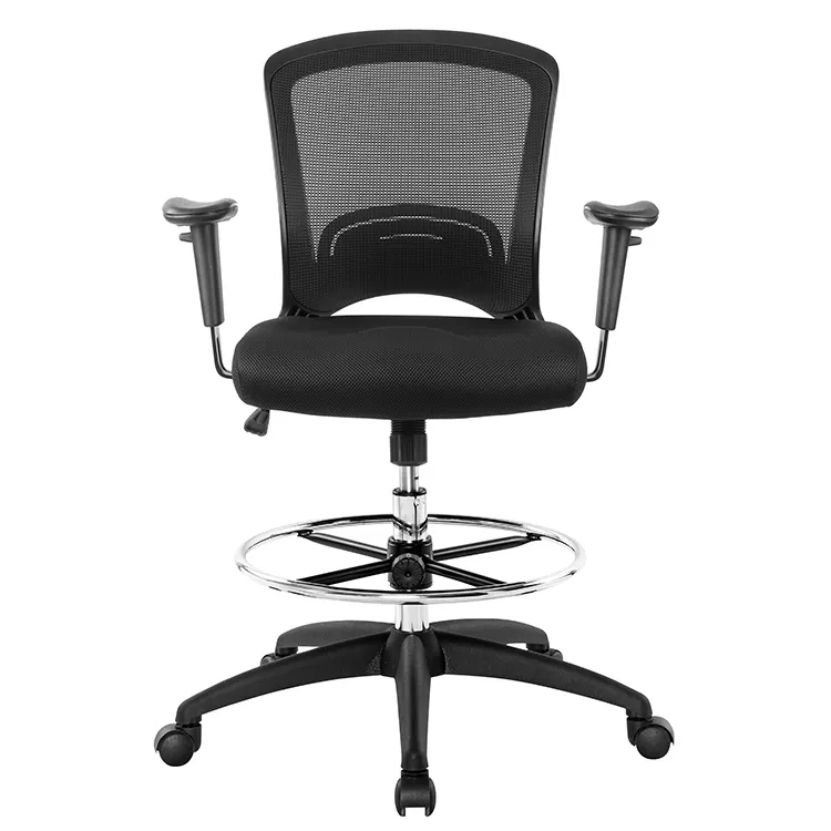 Silla de oficina giratoria de malla, ergonómica, alta, media espalda, con reposabrazos ajustable, Anillo de pie