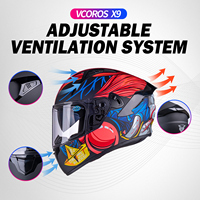 Casque cycliste intégral, casque de moto X9 unisexe avec pare-soleil intérieur et poches pour haut-parleurs Bluetooth Approuvé par le DOT