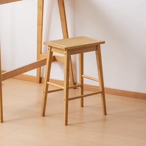 Rattan High <b>Stool</b> Japanese Style Solid Wood Bar <b>Stool</b> 44x32x62cm Durable Modern Design - Product Image 4