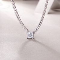 Pendentif Gema Coupe Princesse d'Usine d'Origine, Collier Fin en Argent 925 avec Chaîne Cubaine pour Femme et Moissanite